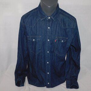 Levi's Mens L Classic Western Denim Snap Long Sleeve Shirt Dark Wash